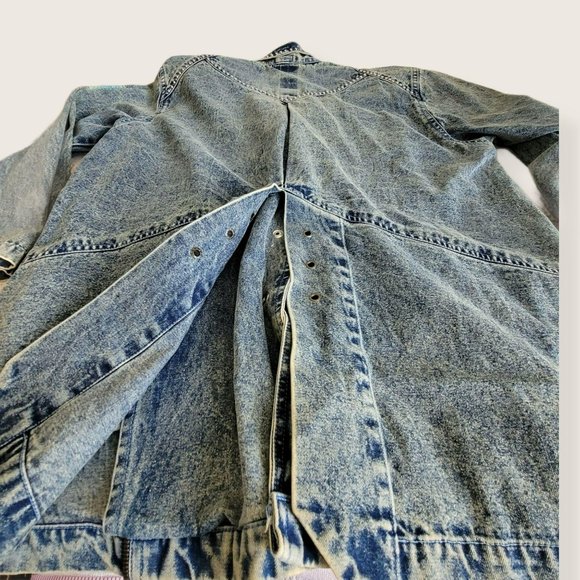 Vintage Embroidered Long Denim Jacket Blazer Zip Accent Woman's Size XL LH8009 - Picture 7 of 14